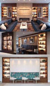 A collage picture of the wooden walls in the room